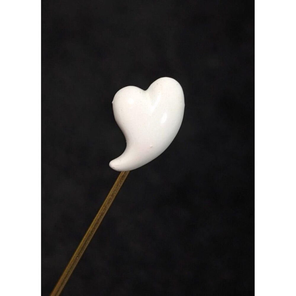 Vintage Monet White Enamel Heart Stick Pin Gold Tone Signed Romantic